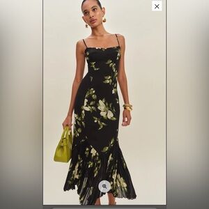 Reformation Black and Green Floral Dress